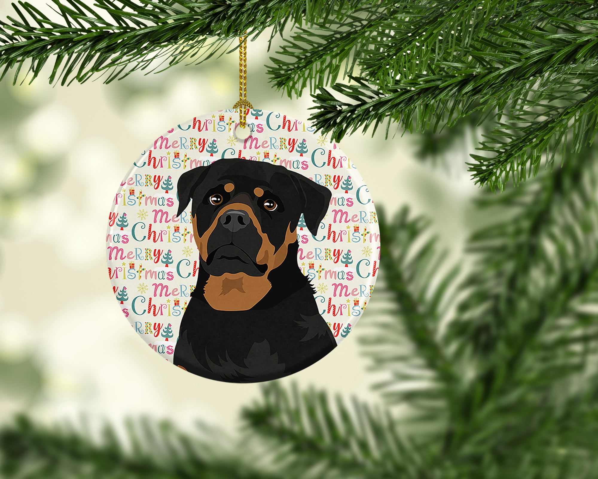 Rottweiler Black and Mahogany Christmas Ceramic Ornament 2.8 in x 2.8 in
