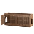 thumbnail image 3 of Fnova 55.1" Cat Litter Box Enclosure with 2 Compartments, Hidden Litter Box Furniture with Ventilation Louver Doors, Multifunctional Cat House Storage Organizer Cabinet for Living Room Home Dec, 3 of 14
