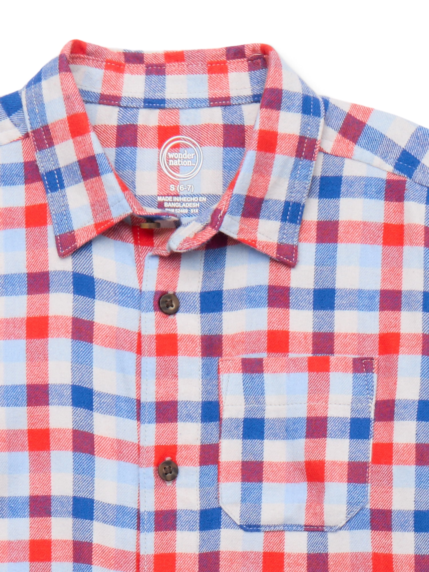 Wonder Nation Boys' Long Sleeve Flannel Shirt, Sizes 4-18 & Husky