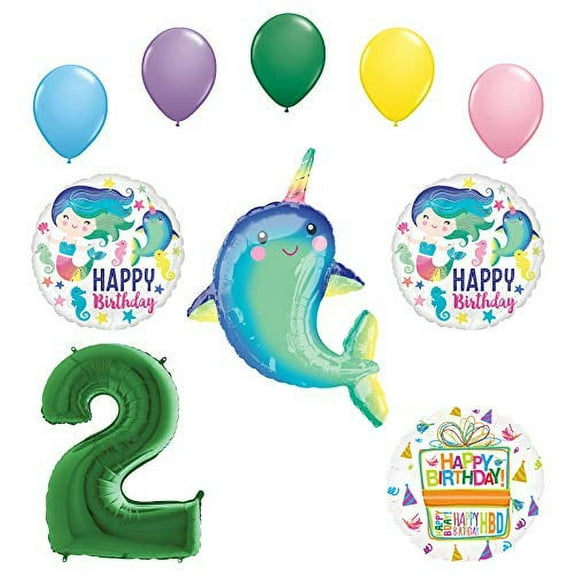 Mayflower Products Mermaid and Narwhal Party Supplies 2nd Birthday Balloon Bouquet Decorations