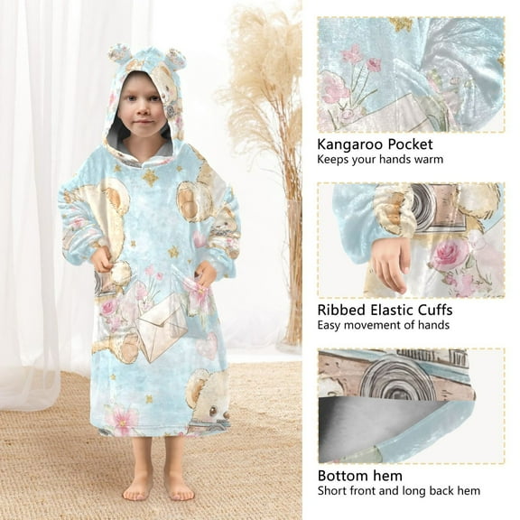 YAZAOO Kids Wearable Blanket Hoodie Warm and Cozy Bear Moments Flannel Sweatshirt