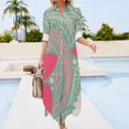 thumbnail image 3 of Robe Chemise à Manches Longues design Tatouage floral Vert Rose Polynésien Robe cocktail Robe Femme, 3 of 4