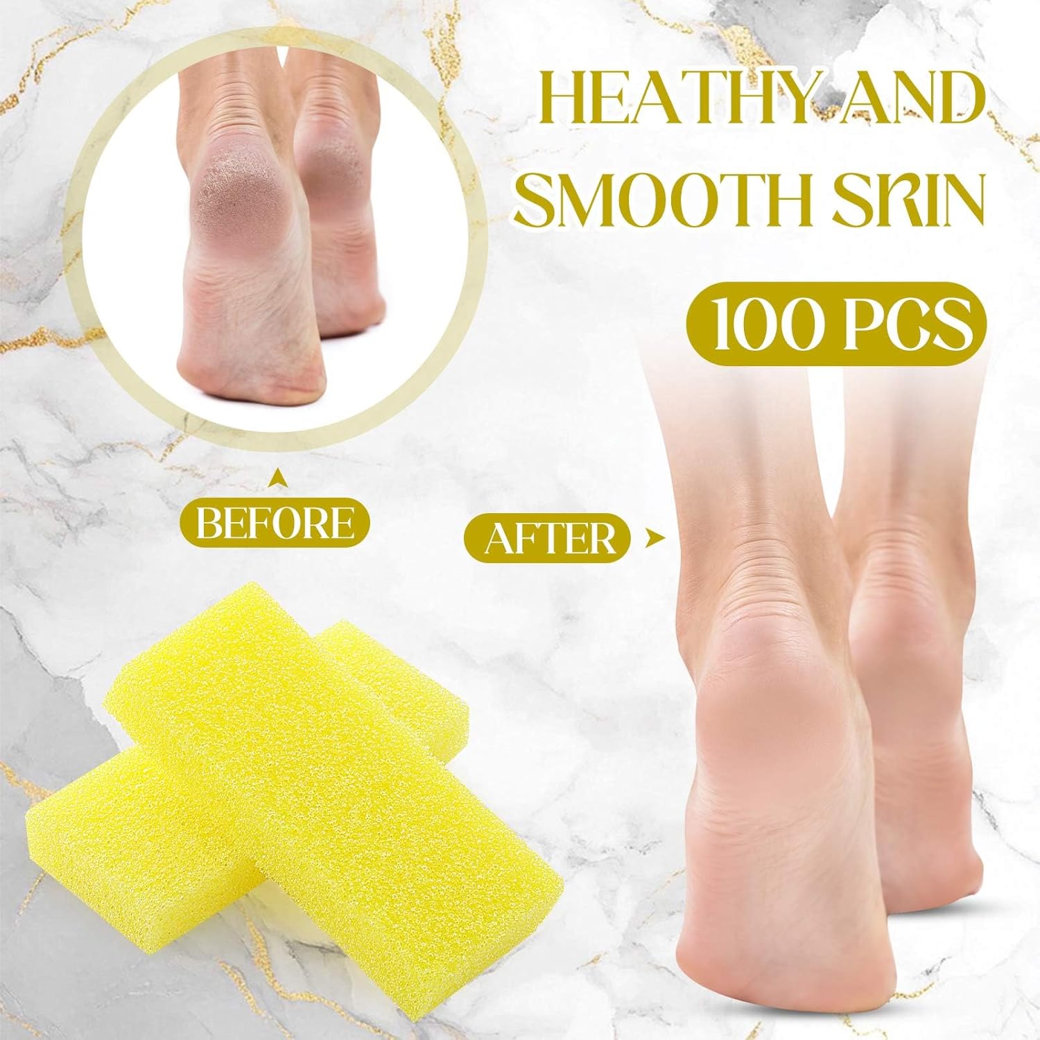 100 Pcs Pumice Stone for Feet Scrubber Dead Skin Disposable Pedicure Pumice Stone Foot Shower Scrubber for Heel Cuticle Callus Remover Bath Spa(Yellow)