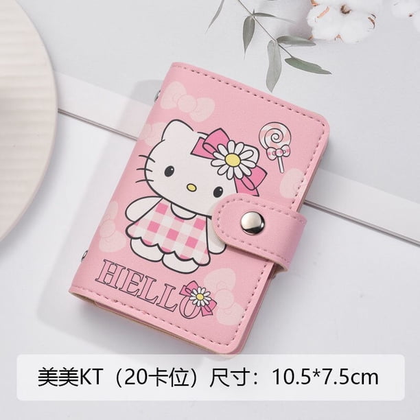 Hello Kitty-tarjetero antirrobo de piel sintética para mujer y niña, cartera delgada con bolsillo, 20 tarjetas