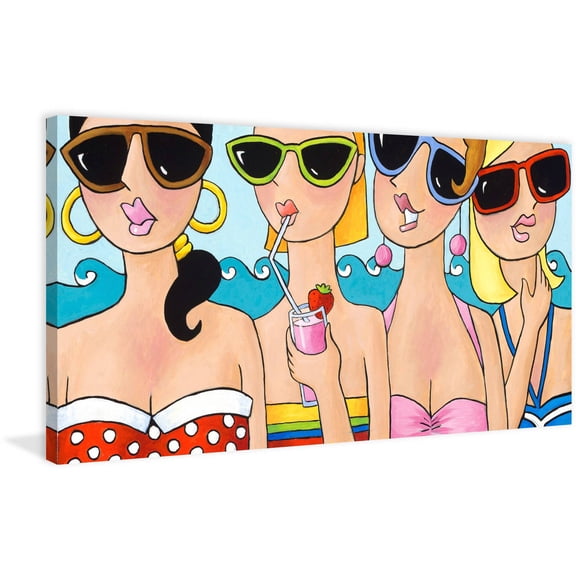 Marmont Hill - "Beachy Keen Girlfriends" by Janet Nelson Painting Print on Wrapped Canvas