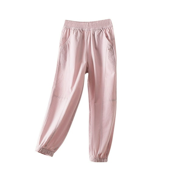 Ohufall Children's Mosquito Repellent Pants Fashion Casual Solid Color Elastic Waist Harem Pants Lightweight Breathable Outdoor Sport Trousers, 5-15 Years