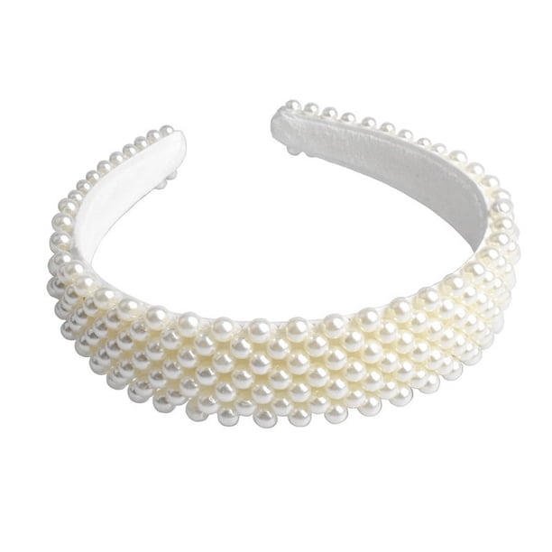 Diadema de perlas de gran tamaño hecha a mano con cuentas para accesorios para el cabello de adultos, diadema de perlas brillantes, artículo digno de regalo