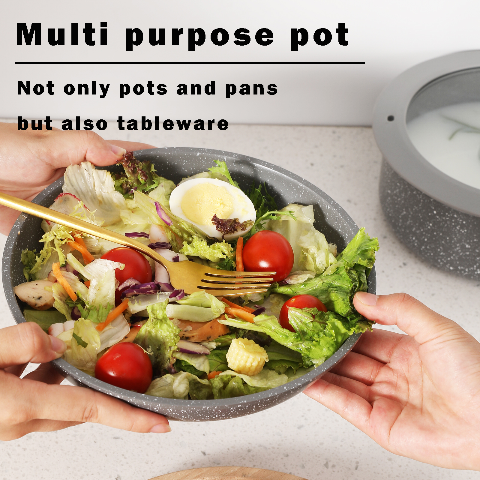 Vkoocy 9 Piece Nonstick Ceramic Cookware Set Pots and Pans Set with Removable Handle Detachable Handle Grey