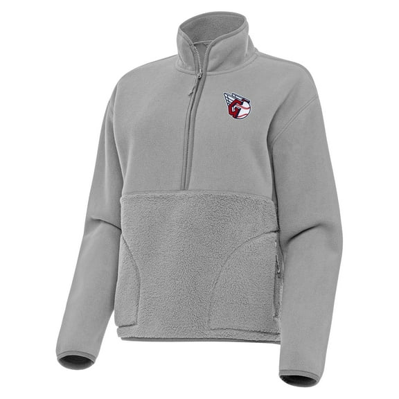 Women's Antigua Gray Cleveland Guardians Figure Half-Zip Sweatshirt