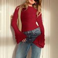 thumbnail image 5 of gbyLJF Women's Mock Neck Shirts Solid Color Long Sleeve Pullover Tops Casual Slim Fit Flare Sleeve Shirt Tops, 5 of 7