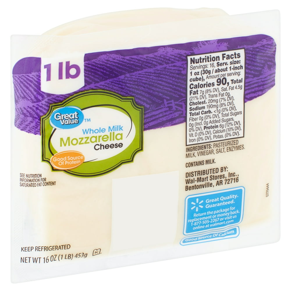Great Value Whole Milk Mozzarella Cheese, 16 oz