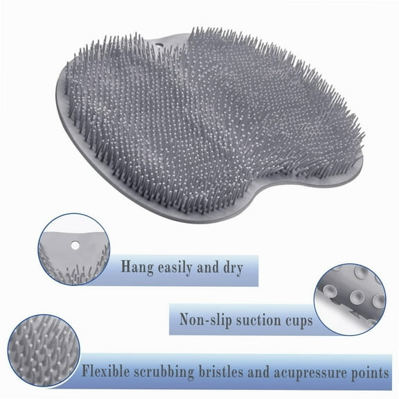 Silicone Shower Foot Scrubber Mat with Wall-Mounted Suction Cups, Bathroom Bathing Accessories natural sponge, Back & Feet Cleaning Pad
