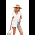 thumbnail image 2 of Blusa Informal de Corta con Cuello en V y Volantes para Mujer, Camisa de Botones para Oficina, Color , Talla M, 2 of 8
