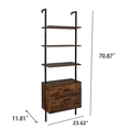 thumbnail image 4 of Tcbosik Wall Mounted Ladder Shelf with Drawers, 4 Tiers Ladder Bookshelf with Metal Frame and Wood Shelves for Living Room Bedroom Office, Brown, 4 of 5