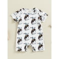 thumbnail image 2 of Genuiskids Western Baby Boy Girl Clothes Cow Print Short Sleeve Romper Bodysuit One Piece Jumpsuit Playsuit Infant Summer Outfit 0-18M, 2 of 8