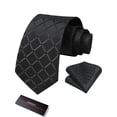 thumbnail image 6 of Black Plaid Mens Ties Handkerchief Elegant Formal Necktie & Pocket Square Set Dress Ties for Men, 6 of 11