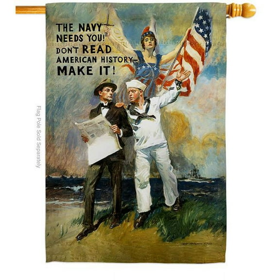 US Brotherhood H183003-BO 28 x 40 in. The Navy Needs You House Flag with Armed Forces Double-Sided Decorative Vertical Flags Decoration Banner Garden Yard Gift