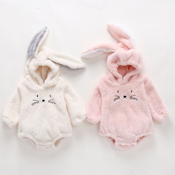 YHAJDS Baby Boy Girl Snowsuit Infants Plush Thermal Hooded Bodysuit With Rabbit Ear Design Romper