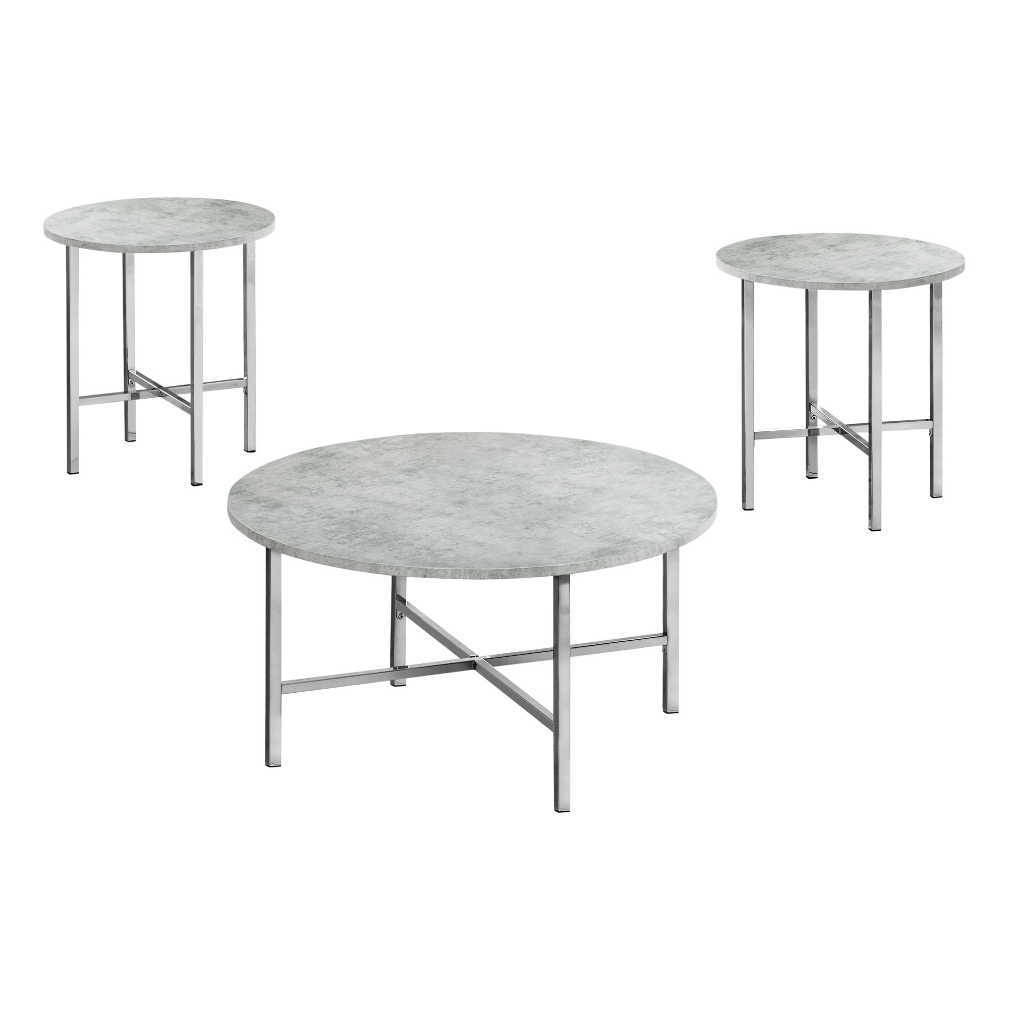 Offex Contemporary Set of 3 Living Room Round Table Set Grey