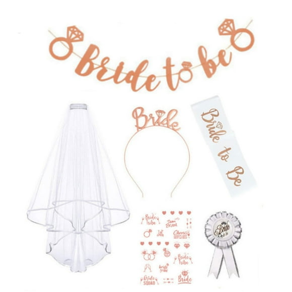 Maoww Rose Gold Hen Party Decoration Set for Bridal Shower Bride to Be Headband Bride to Be Sash and Veil Bridal Badge Bridal Shower Accessories