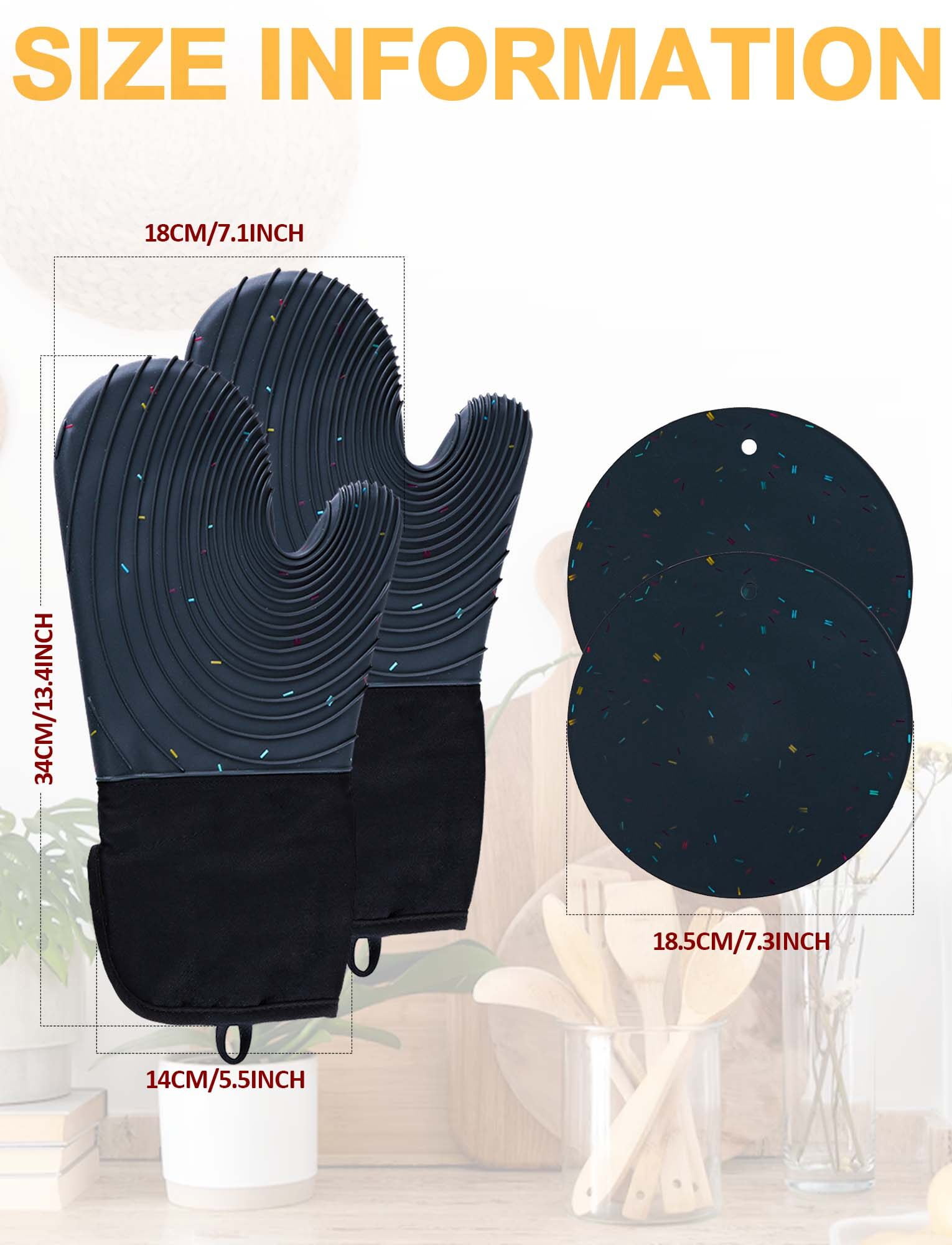 FEOYA Kitchen Oven Mitts Kitchen Oven Glove Heat Resistant 500℉Oven Mittens 4 Piece Set Non-Slip Soft Cotton Oven Gloves for Home Baking Cooking Grilling