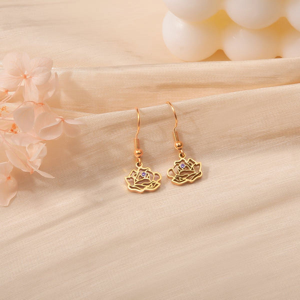Anavia Personalized Birth Month Flower Dangling Earrings, Floral Earring Jewelry Birthday/Christmas Gifts