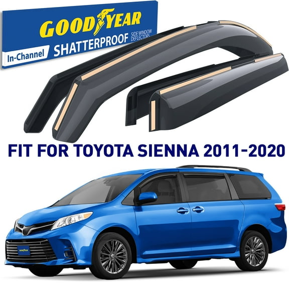 Goodyear Shatterproof in-Channel Window Deflectors for Toyota Sienna 2011-2020, Rain Guards, Window Visors for Cars, Vent Deflector, Car Accessories, 4 pcs - GY007926
