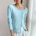 thumbnail image 6 of Feancey Ruffle Blouses for Women Soft Knitted Long Sleeve Sweater Tops Dressy Casual Split Hem Shirts Fall Trendy Going Out Tees Blue Free Size, 6 of 6
