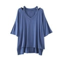 thumbnail image 3 of Women's Loose Fit V Neck Short Sleeve Comfy Regular Tank Tops Summer Casual Soft Lightweight T-Shirt Tee | CSEONE,Blue XL, 3 of 7