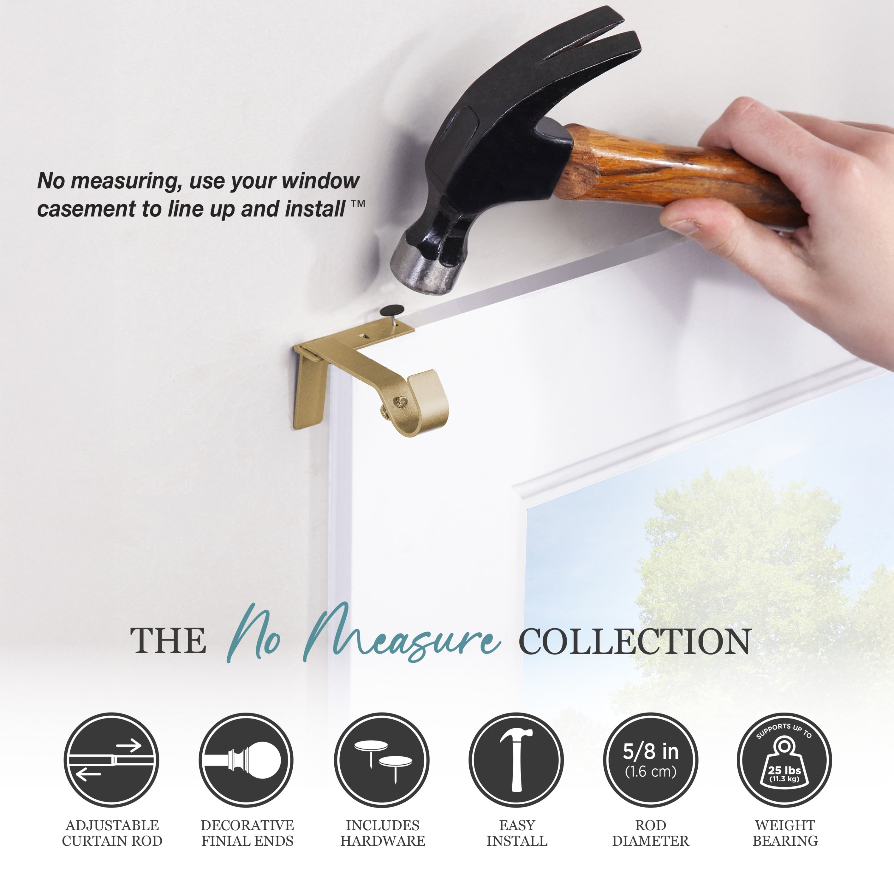 Fast Fit 5/8" Gold Adjustable Curtain Rod, 25-60"