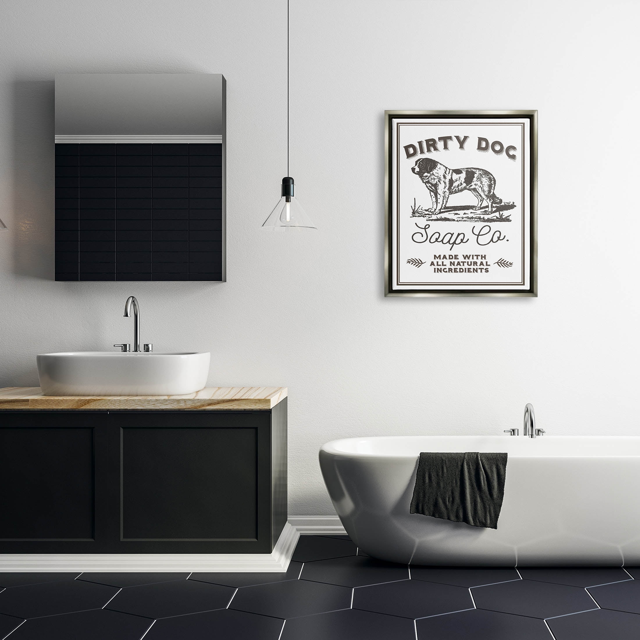 Stupell Industries Vintage Dog Soap Sign Graphic Art Luster Gray Floating Framed Canvas Print Wall Art, Design by Daphne Polselli