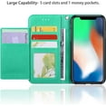 thumbnail image 3 of Wallet Case for iPhone XR, 5 Card Slots Magnetic Closure Zipper Pocket Handbag PU Leather Flip Case with Wrist Strap TPU Kickstand Cover for iPhone XR - Mint Green, 3 of 14