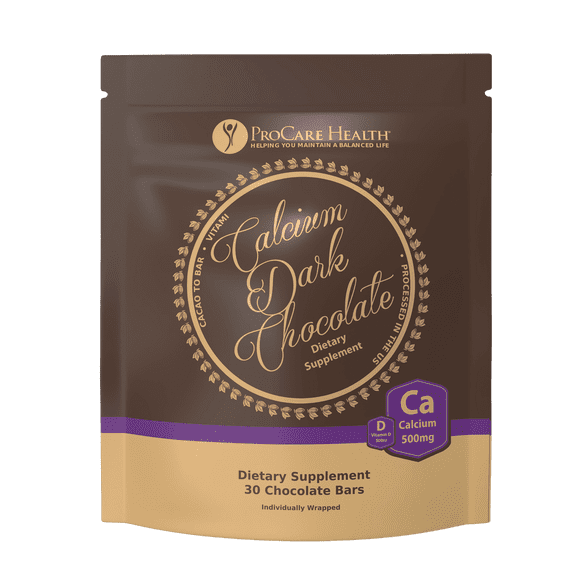 ProCare Health Calcium Dark Chocolate 500 mg Calcio + 500 IU Vitamina D 30 Barras para Soporte Óseo y Alta Absorción Bariátrica
