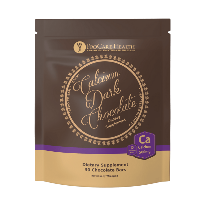 ProCare Health Calcium Dark Chocolate 500 mg Calcio + 500 IU Vitamina D 30 Barras para Soporte Óseo y Alta Absorción Bariátrica