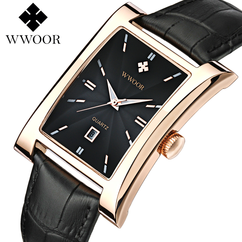 Square Watches for Men Leather Mens Square Watch with Date Original Waterproof Analog Quartz Fashion Business Casual Wristwatch