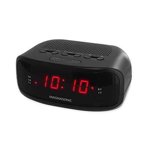 Magnasonic Radio reloj digital AM/FM con respaldo de batería, alarma dual, funciones de suspensión y repetición, opción de atenuación de pantalla (EAAC200)