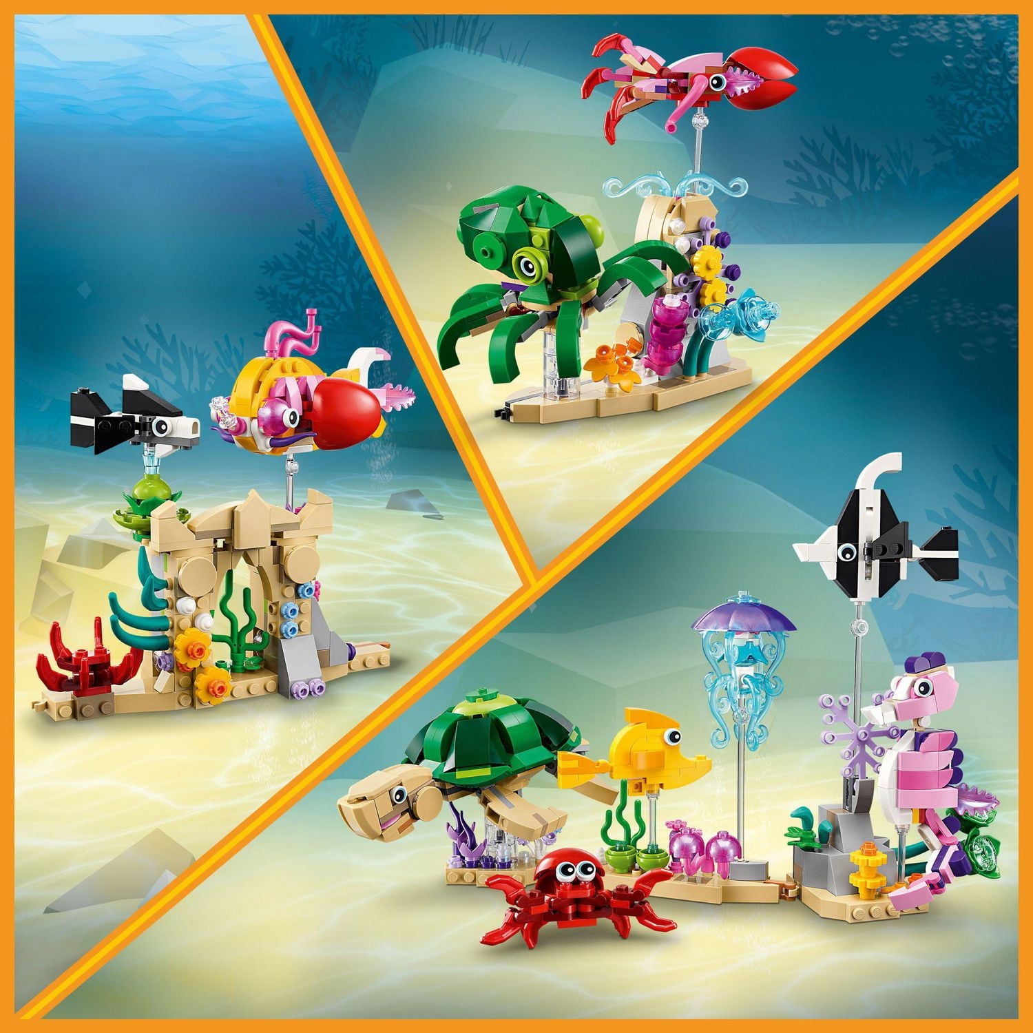 LEGO Creator 3 in 1 Sea Animals Toys Building Set for Kids, Transforms from Turtle to Fish Figures to Octopus and Squid Models, Birthday Gift Idea for Boys and Girls Ages 8 Years Old and Up, 31158, Includes 421 Pieces, Ages 8+