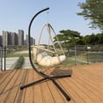 thumbnail image 4 of Miniyam Outdoor Hanging Egg Chair with Stand, Foldable Swing Chair with Cup Holder, Rattan Wicker Patio Chair with Cushions for Adults and Kids, Beige, 4 of 7