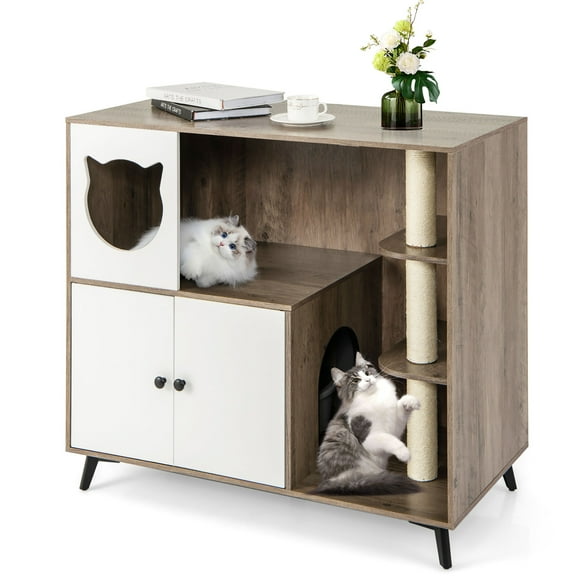 Gymax Cat Litter Box Enclosure 5-in-1 Enlarged Cat Litter Cabinet Furniture