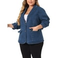 thumbnail image 5 of Agnes Orinda Women's Plus Size Denim Blazer Notched Lapel Button Work Jean Jackets 3X Denim Blue, 5 of 7