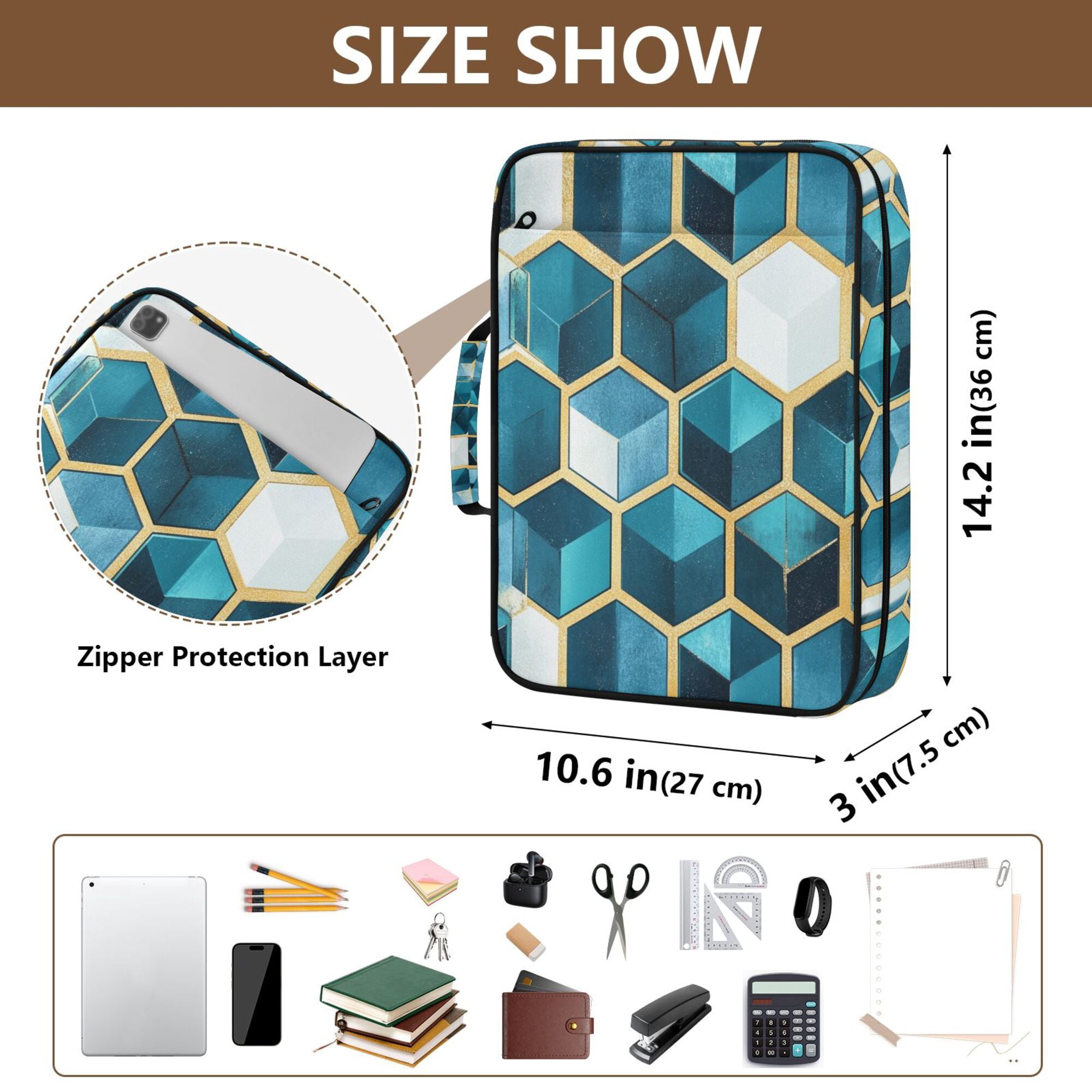 FORMRS Accordion File Folder A4 Size 7-Pocket Expanding Document Organizer Bag with 3 Ring Binder, Light Blue Geometric Pattern