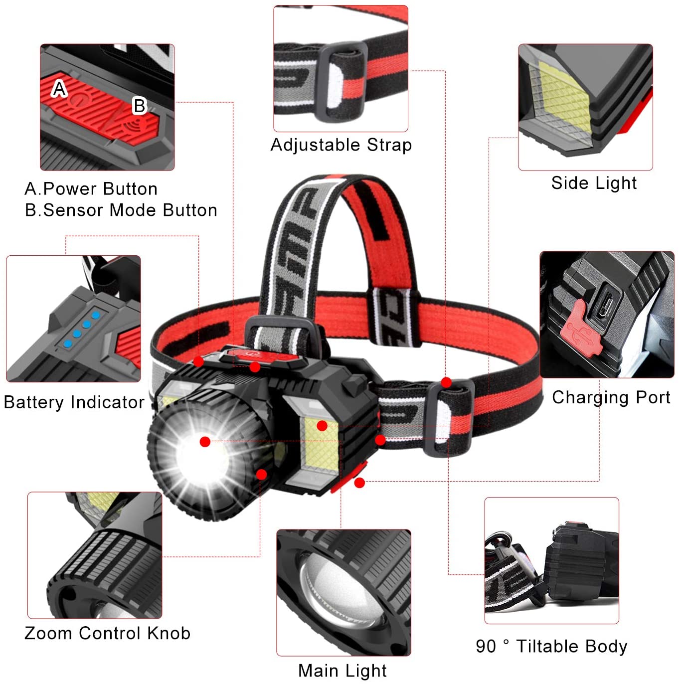Dawht [2021 Newest] LED Headlamp Flashlight 1000 Lumen Multifunctional