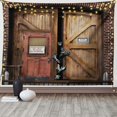 thumbnail image 2 of Tapiz de Zombie con monstruos detrás de la puerta de madera, tapiz de Halloween, decoración colgante de pared de fantasía de miedo para dormitorio, sala de estar y dormitorio, 2 of 4
