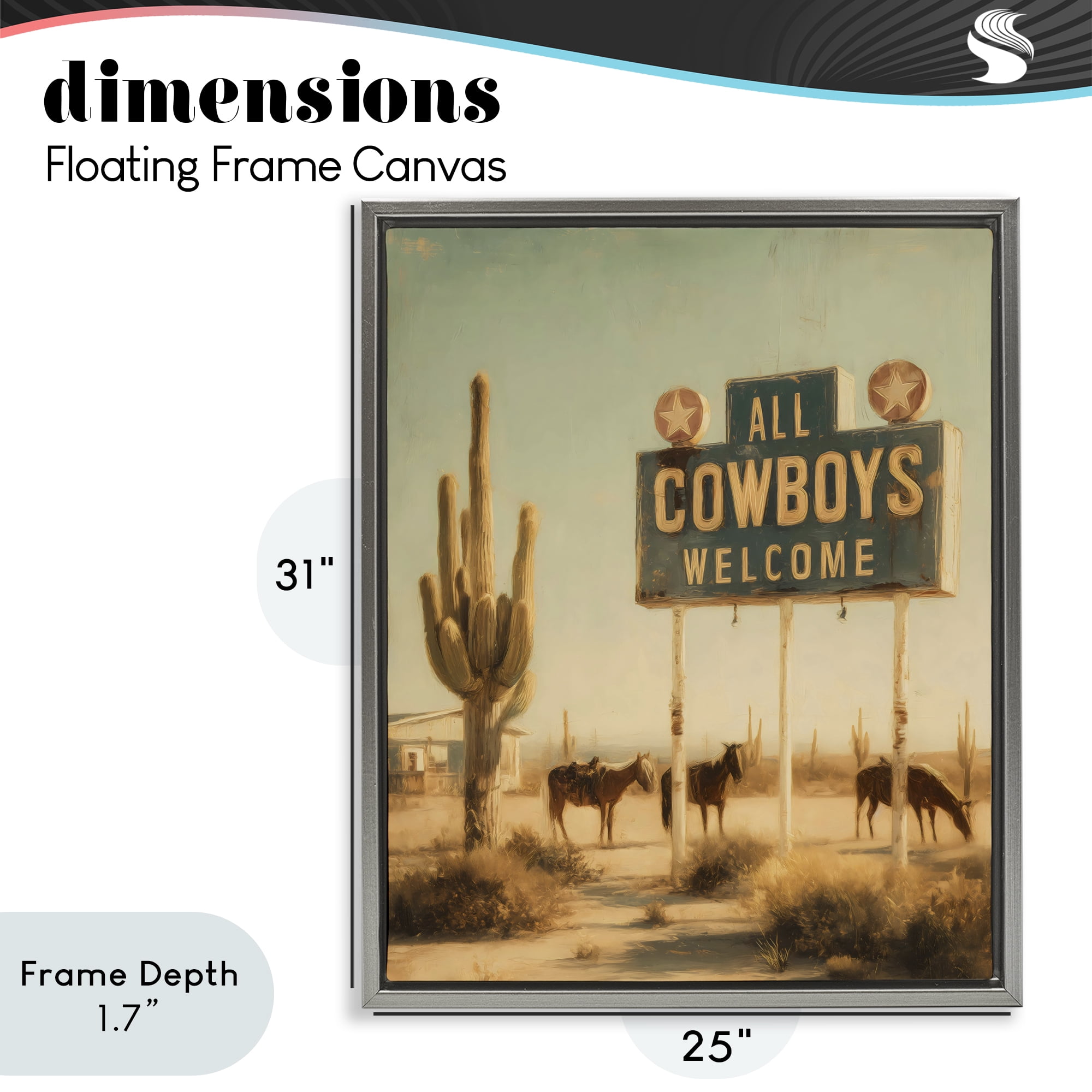 Stupell Industries All Cowboys Welcome Desert Gray Framed Floater Canvas Wall Art, design by Arlington Prints
