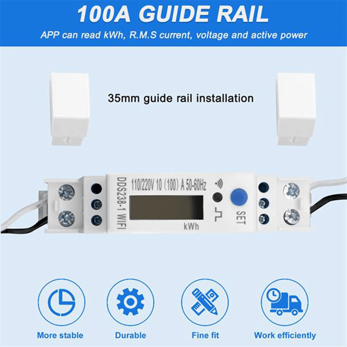 2 Phase 3 Wires 110V+110V 100A Din Rail 18mm Tuya WIFI Smart Energy Meter Power Consumption Monitor KWh Wattmeter