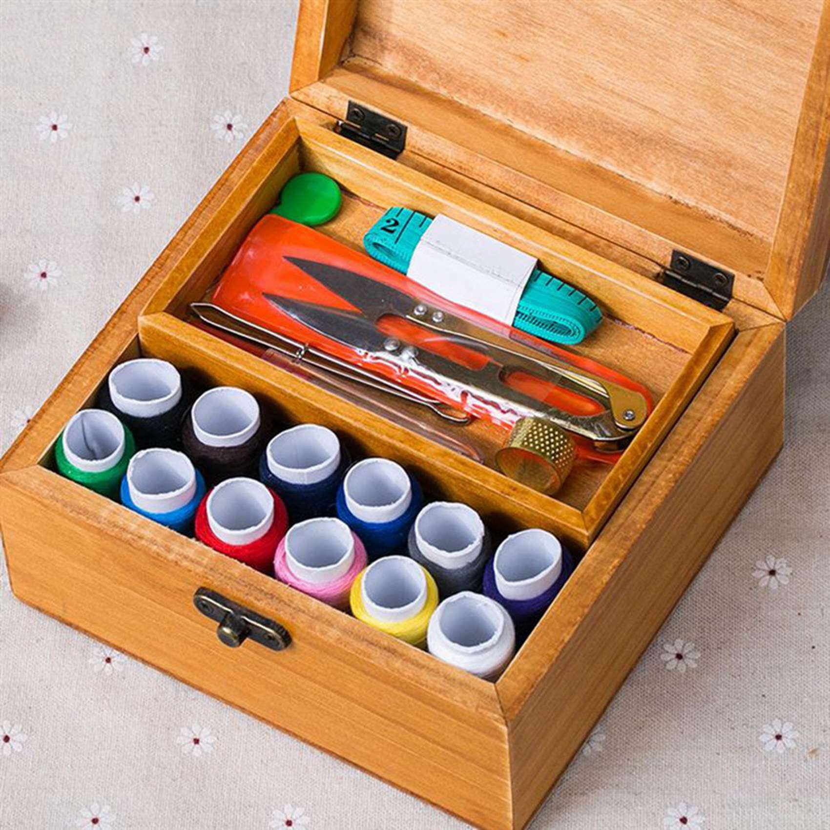 2X Wooden Sewing Box Sewing Accessories Supplies Kit Workbox