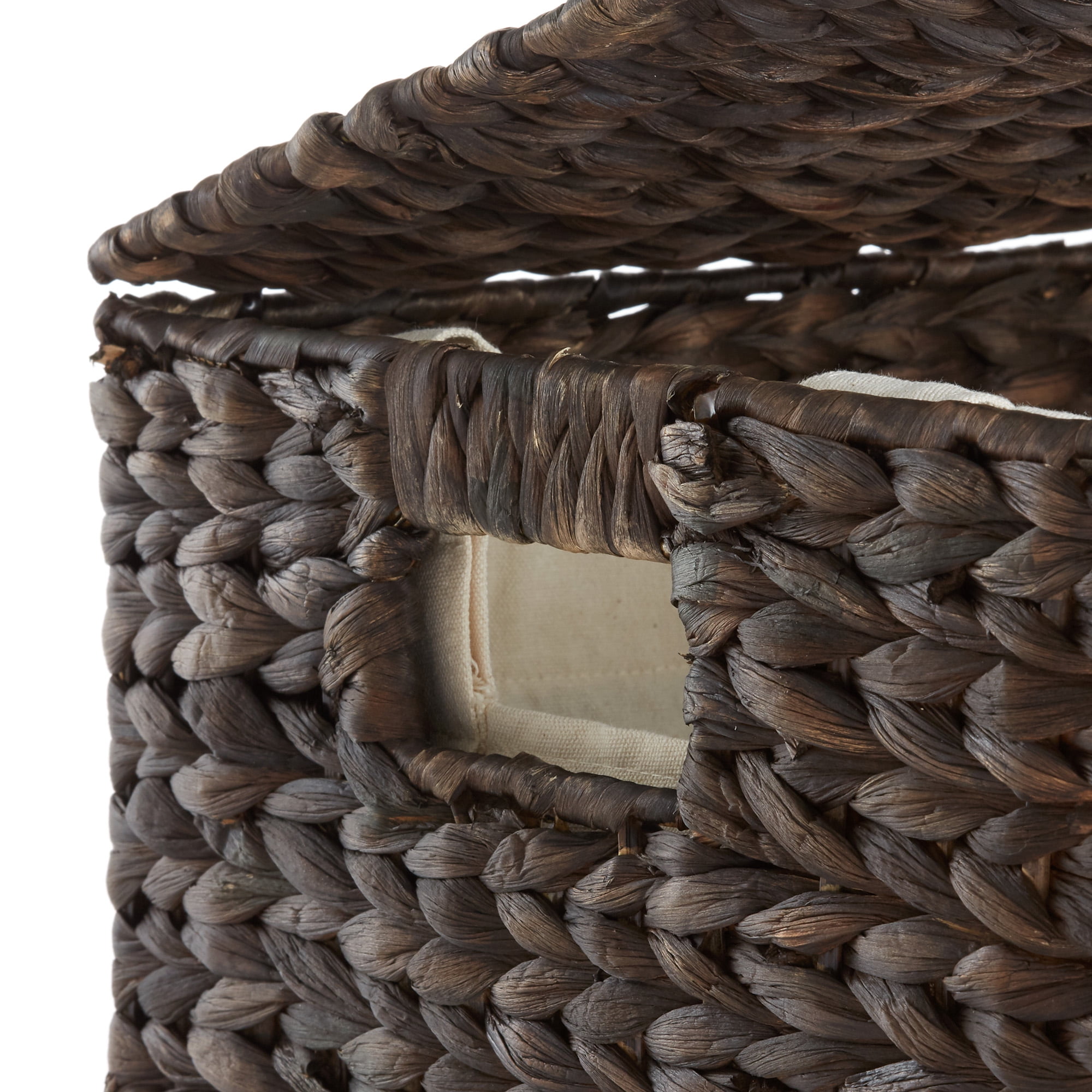 Casafield 2-Section Laundry Hamper with Lid and Removable Liner Bags - Espresso Dark Brown, Woven Water Hyacinth Laundry Basket for Clothes