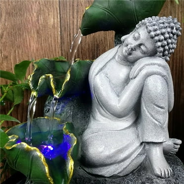 Miumaeov LED Sleeping Buddha Ornaments Tabletop Water Fountain Waterfall Home Office Decor
