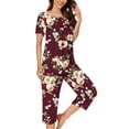 thumbnail image 3 of Frostluinai Women's Pajama Set Short Sleeve Henley Shirt and Capri Pants Sleepwear Pjs Sets Flroal Graphic Outfits 2 Piece with Pockets, 3 of 6