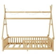 thumbnail image 3 of Mirightone Twin Size Tent Beds with Hanging Rack,Teepee Floor Bed for , Detachable Montessori Floor Bed with Slats and Fence Rails, Wood House Bedframe , Natural, 3 of 8